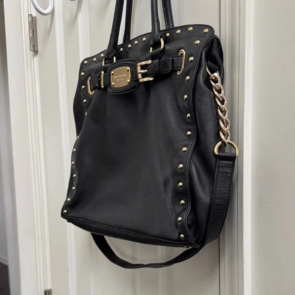 Michael Kors Large Black Studded Satchel with Gold Details - Picture 3 of 12
